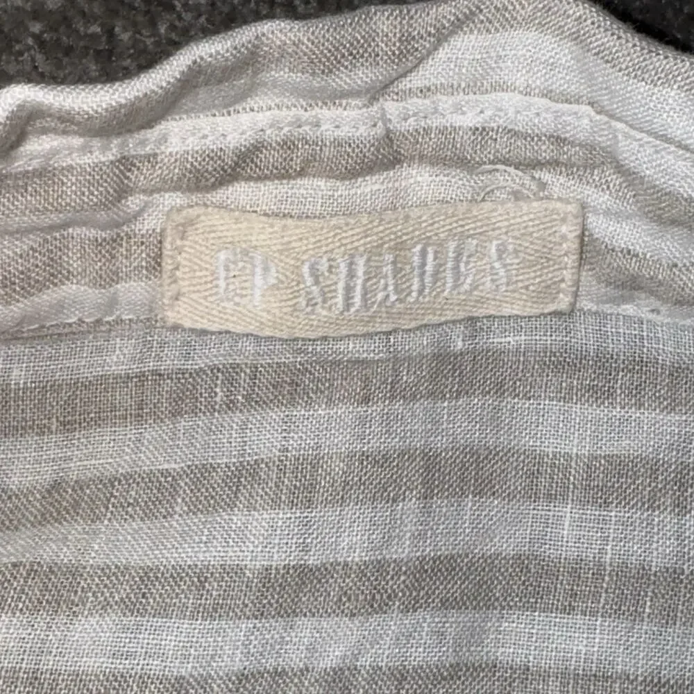 CP Shades Linen Button-Up Shirt L Beige White Stripes Relaxed Fit Made in USA - Picture 4 of 7